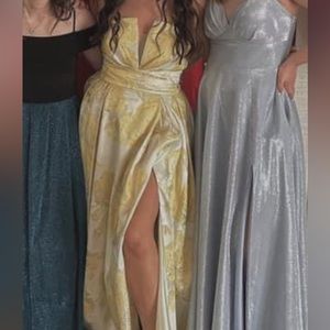 gold & yellow slit prom dress